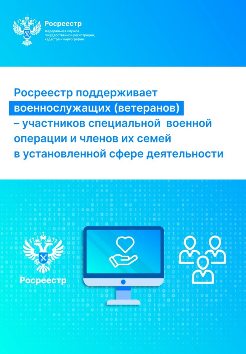 Росреестр поддерживает военнослужащих (ветеранов) – участников специальной военной операции и членов их семей в установленной сфере деятельности.